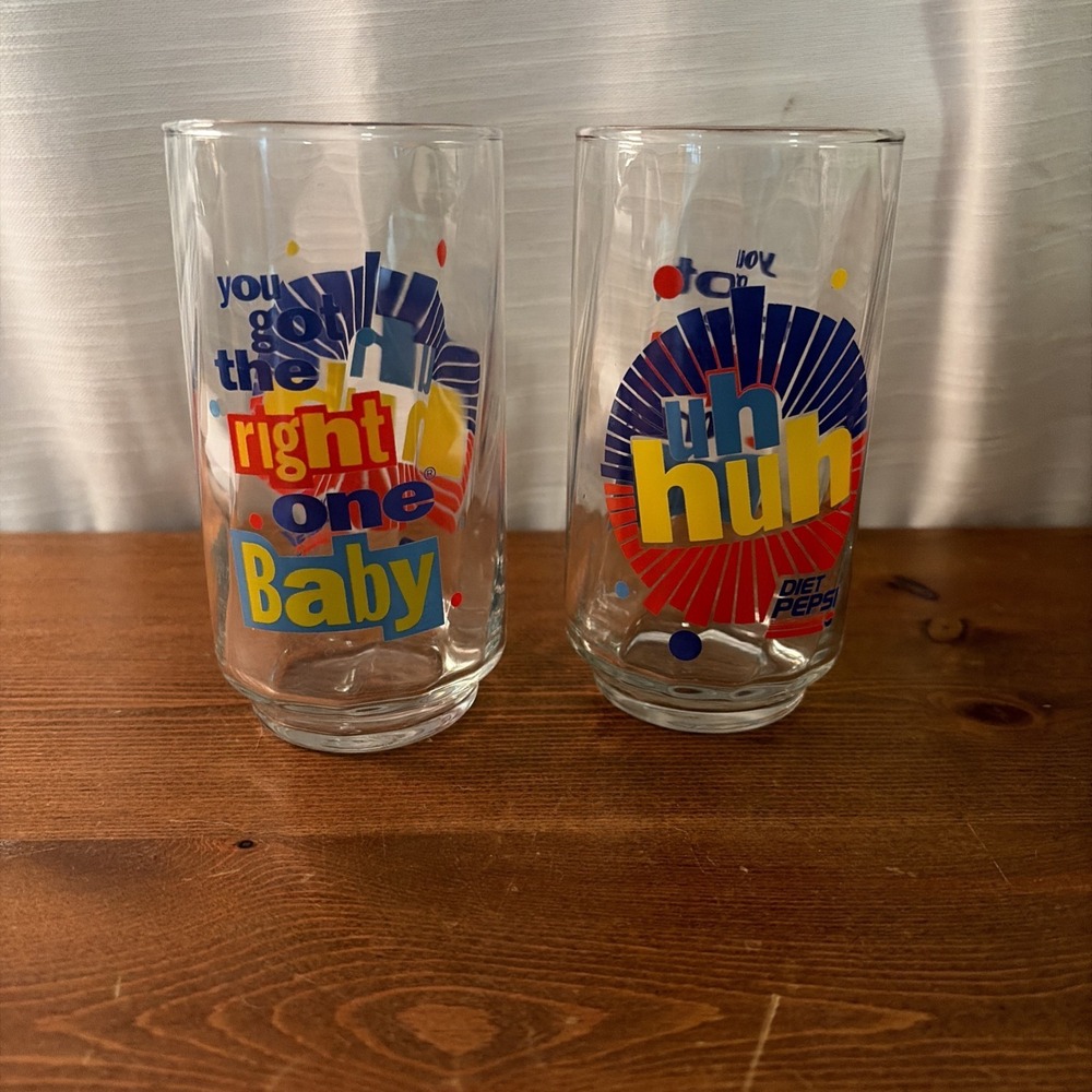 Vintage Diet Pepsi "You Got The Right One Baby" Drinking Glasses Set Of 2